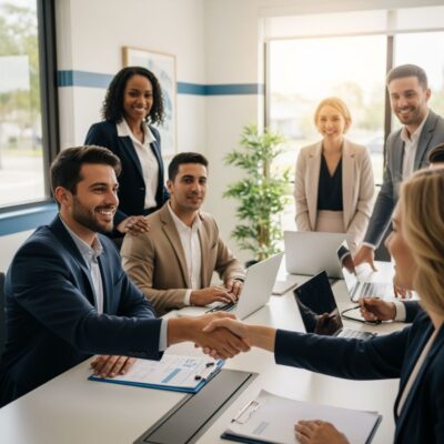 Commission Real Estate Brokerage Realtor at Charles Rutenberg Realty shaking hands with a client.